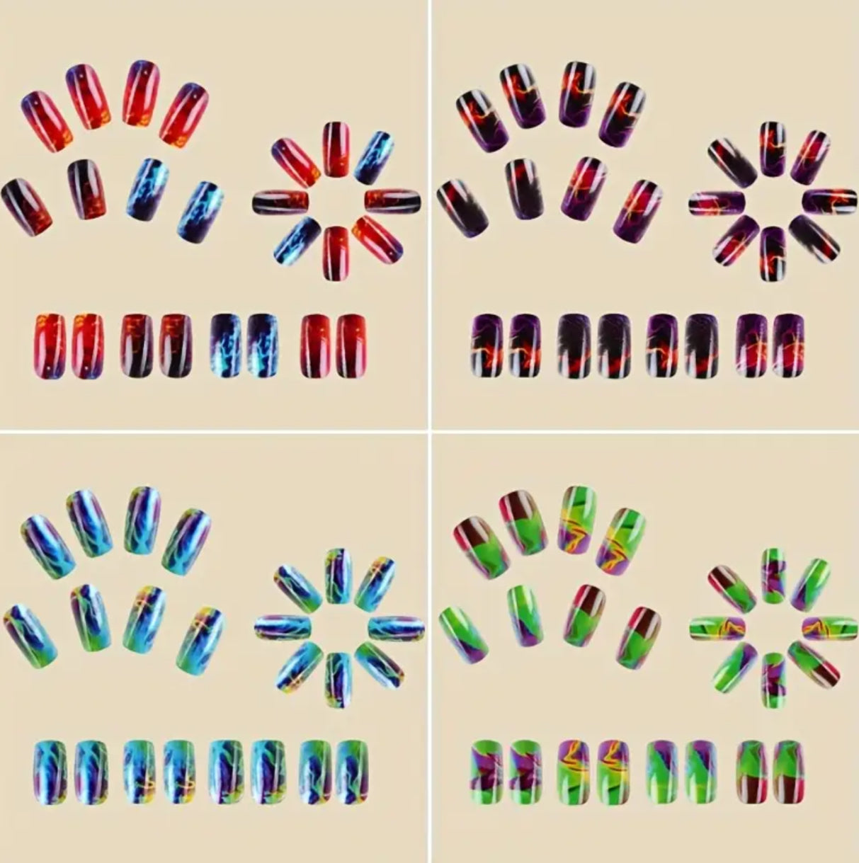 96pcs Acrylic Press-On Nail Set, Medium-Long Ballet Nails with Green Ombre Shine & Lightning Halo Design, Mixed Color Stripes, Includes Nail File, Glossy Finish – Salon Fake Nails for s and Women, Perfect Summer Gift