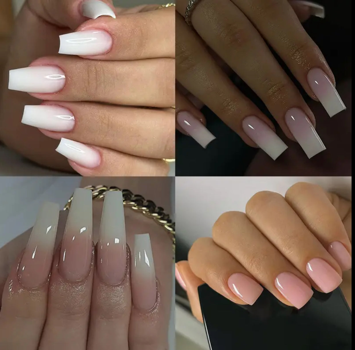 96pcs Press on Nails Medium Long Square Ombre Nude Pink White Fake Glue on Nails with Simple Design for Women Girls Full Cover Artificial Acrylic False Stick on Nail for Daily Wear Wedding