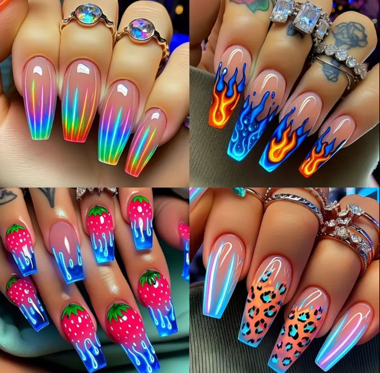96pcs Acrylic Press-On Nail Set, Medium-Long Ballet Nails with Green Ombre Shine & Lightning Halo Design, Mixed Color Stripes, Includes Nail File, Glossy Finish – Salon Fake Nails for s and Women, Perfect Summer Gift