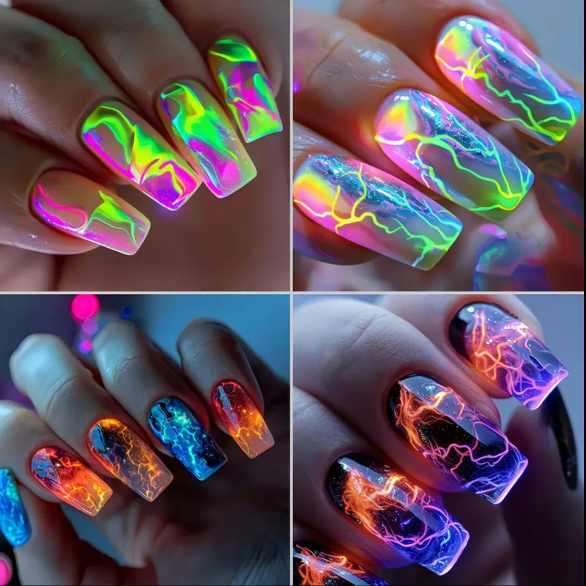 96pcs Acrylic Press-On Nail Set, Medium-Long Ballet Nails with Green Ombre Shine & Lightning Halo Design, Mixed Color Stripes, Includes Nail File, Glossy Finish – Salon Fake Nails for s and Women, Perfect Summer Gift