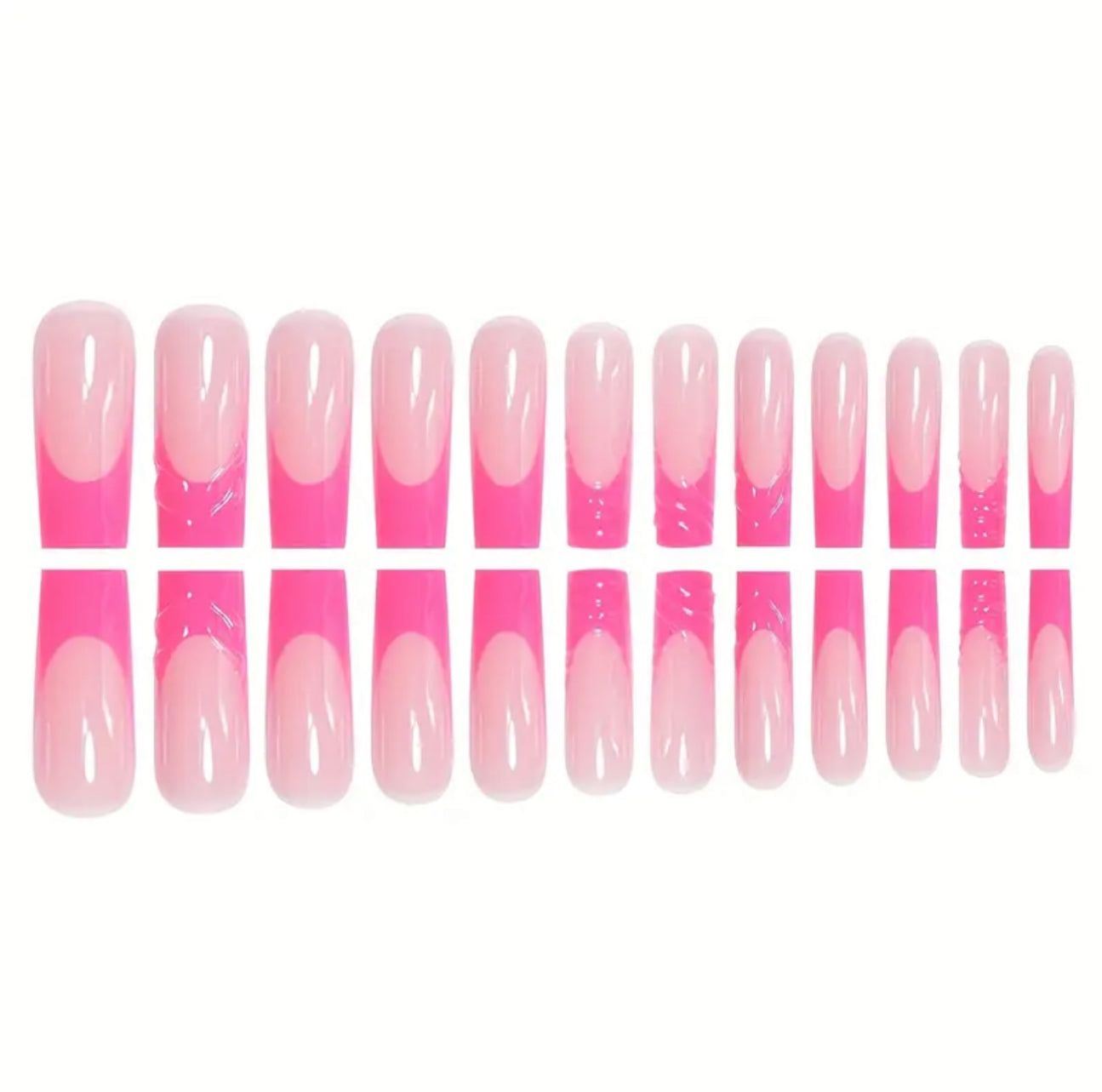 24pcs Waterfall Style Fake Nails, Fashionable Simple Sweet Pink French New Craft Design Removable False Nails Suitable for All s and Women with 1 Gel and 1 Nail File