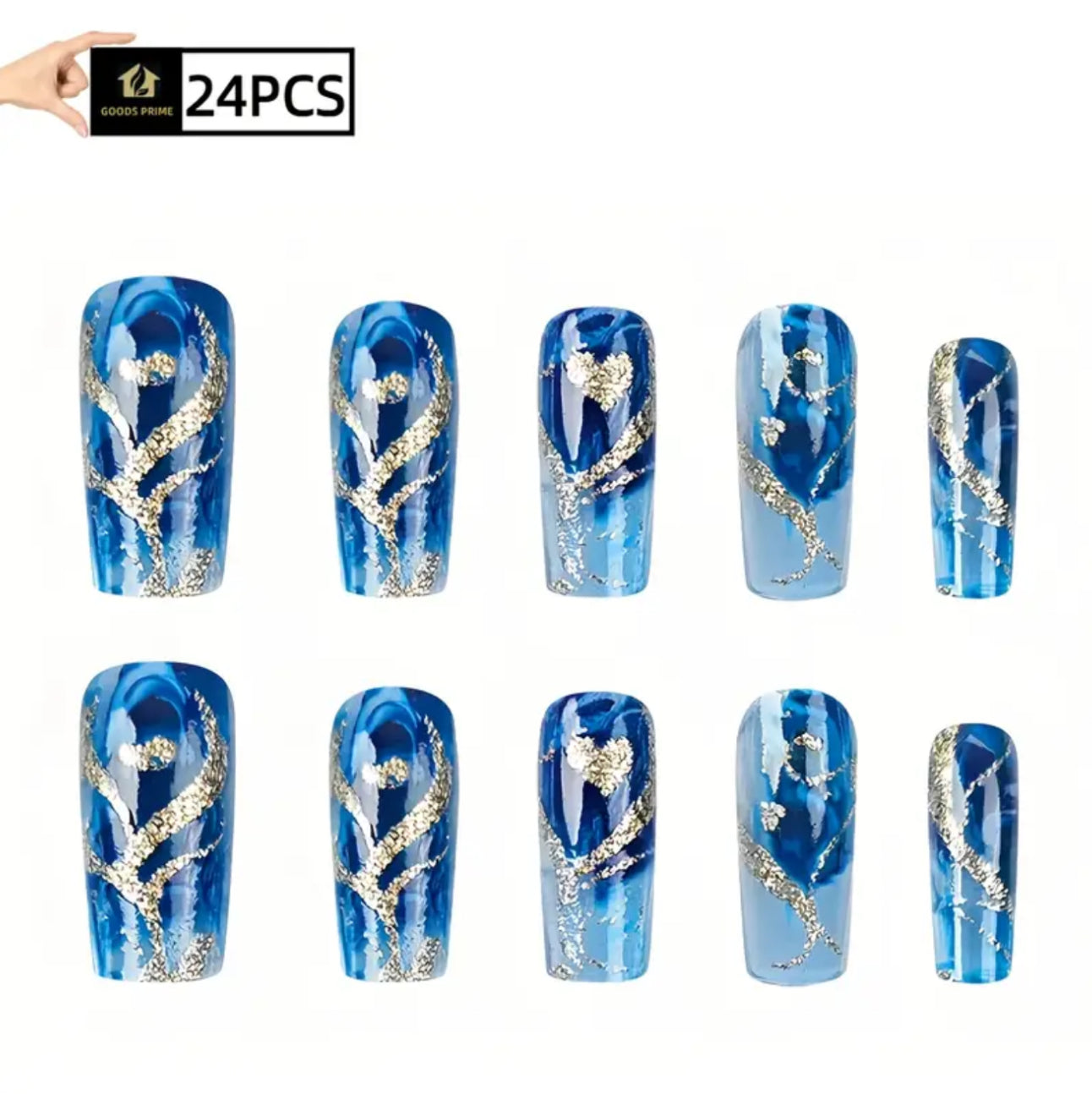 24pcs. Glitter Golden Heart Nail Art | Summer Simple Removable, Reusable & Easy DIY for Women - Work, Travel, Party, Masquerade, Nail Salon & Home