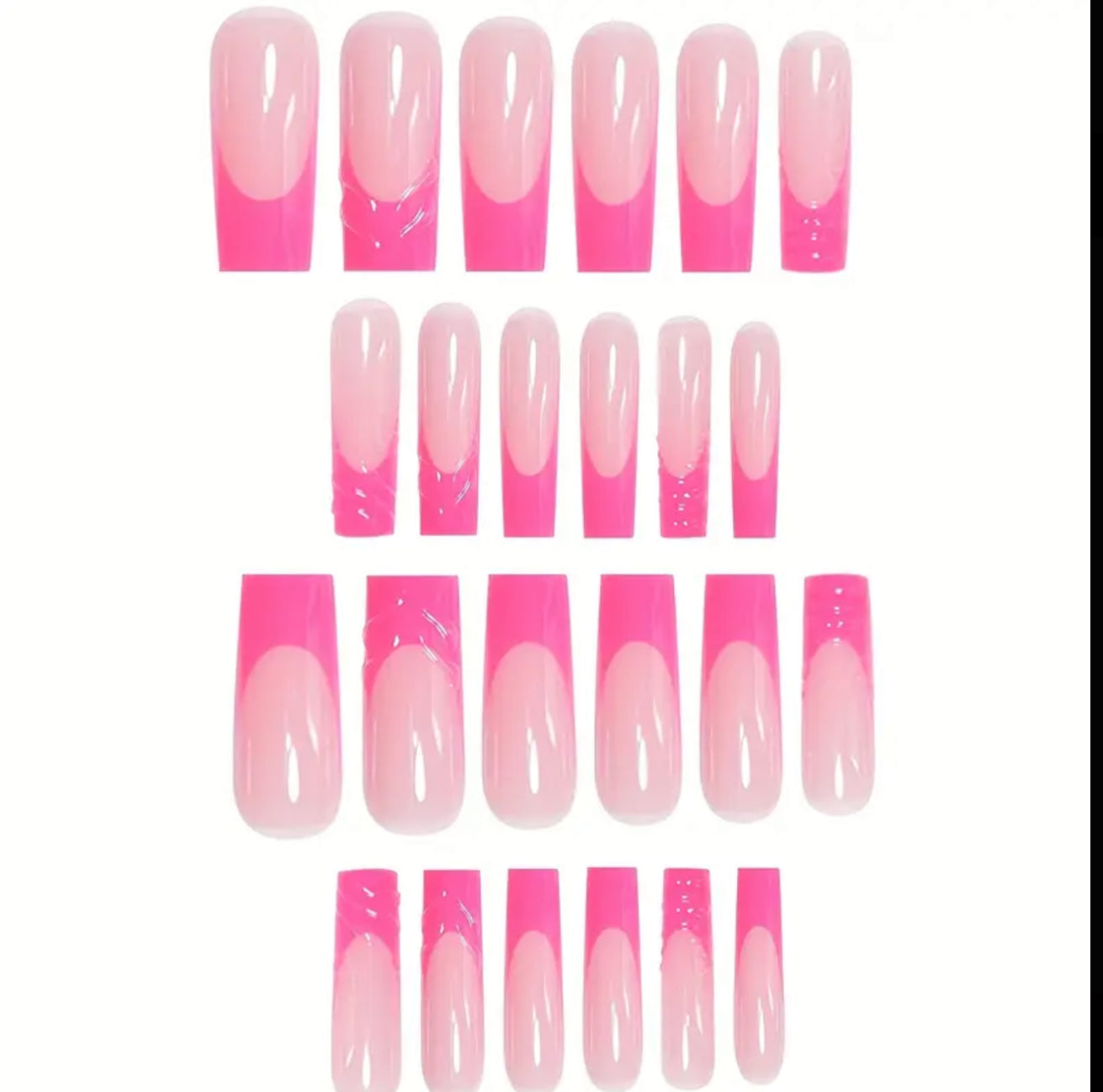 24pcs Waterfall Style Fake Nails, Fashionable Simple Sweet Pink French New Craft Design Removable False Nails Suitable for All s and Women with 1 Gel and 1 Nail File
