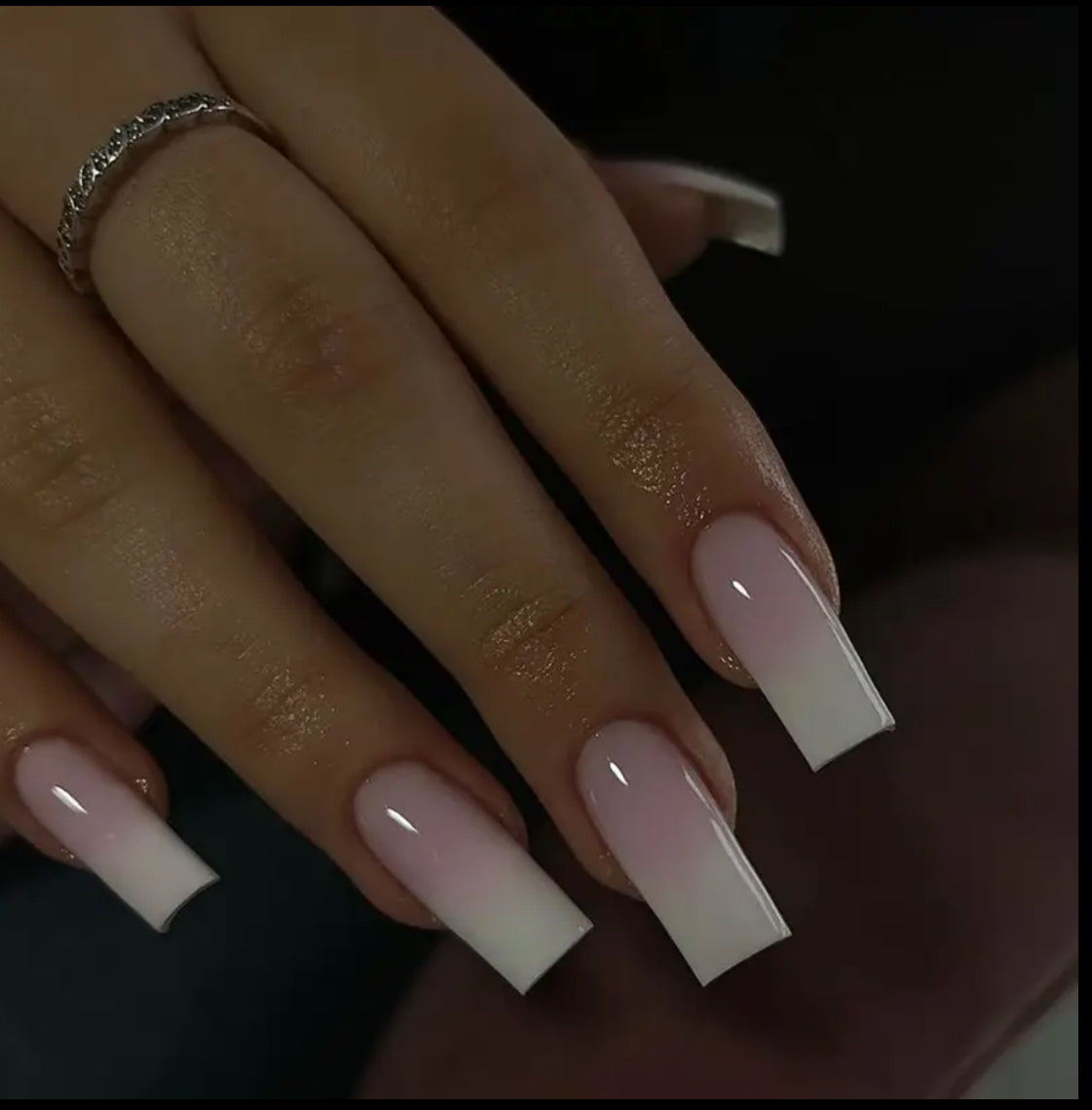 96pcs Press on Nails Medium Long Square Ombre Nude Pink White Fake Glue on Nails with Simple Design for Women Girls Full Cover Artificial Acrylic False Stick on Nail for Daily Wear Wedding