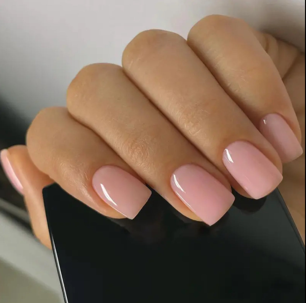 96pcs Press on Nails Medium Long Square Ombre Nude Pink White Fake Glue on Nails with Simple Design for Women Girls Full Cover Artificial Acrylic False Stick on Nail for Daily Wear Wedding