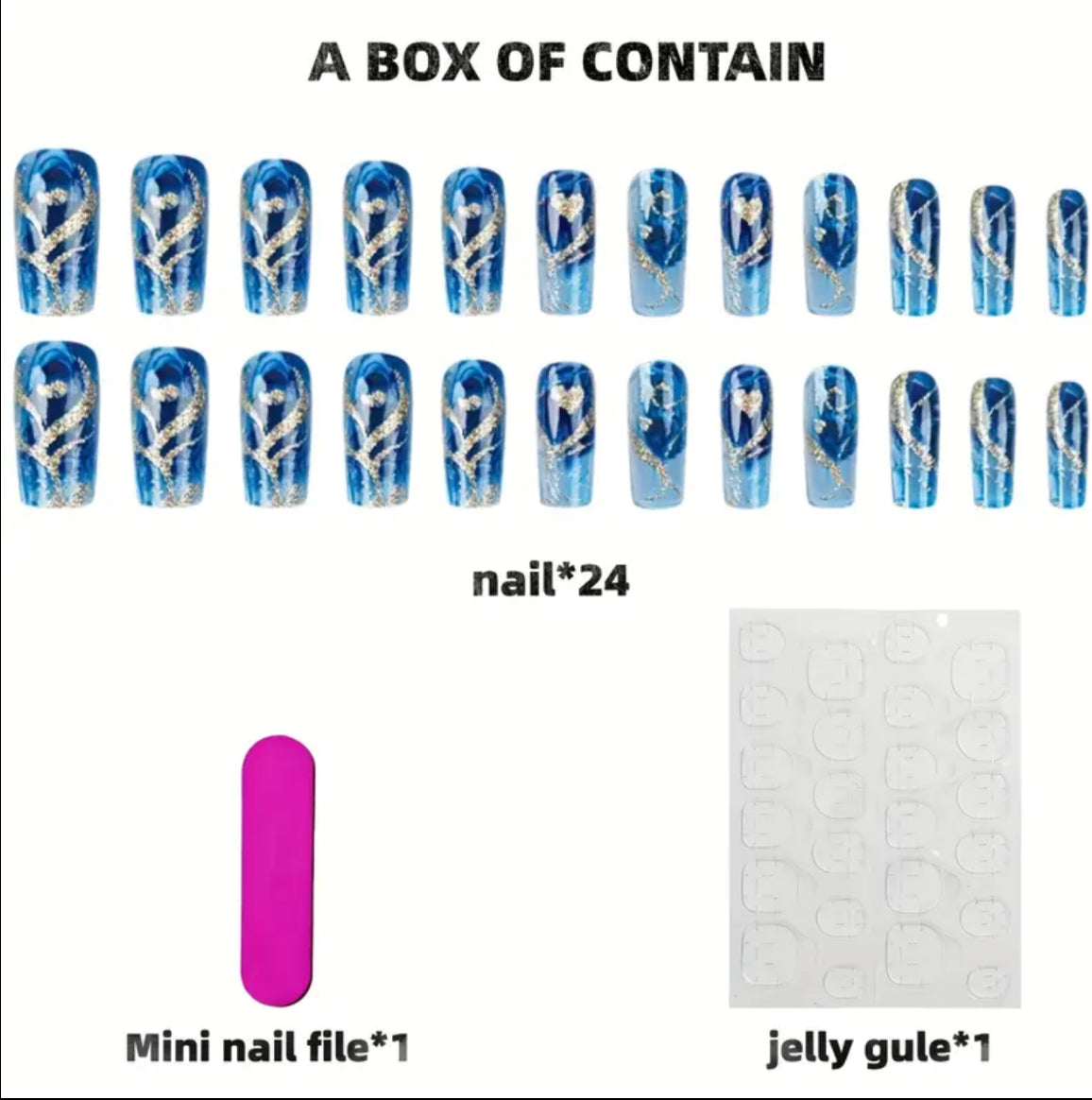 24pcs. Glitter Golden Heart Nail Art | Summer Simple Removable, Reusable & Easy DIY for Women - Work, Travel, Party, Masquerade, Nail Salon & Home