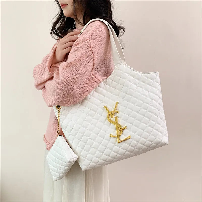 YSL 2025 New Women Commuter Large Capacity Quilted Tote Shoulder Bag Stylish Versatile