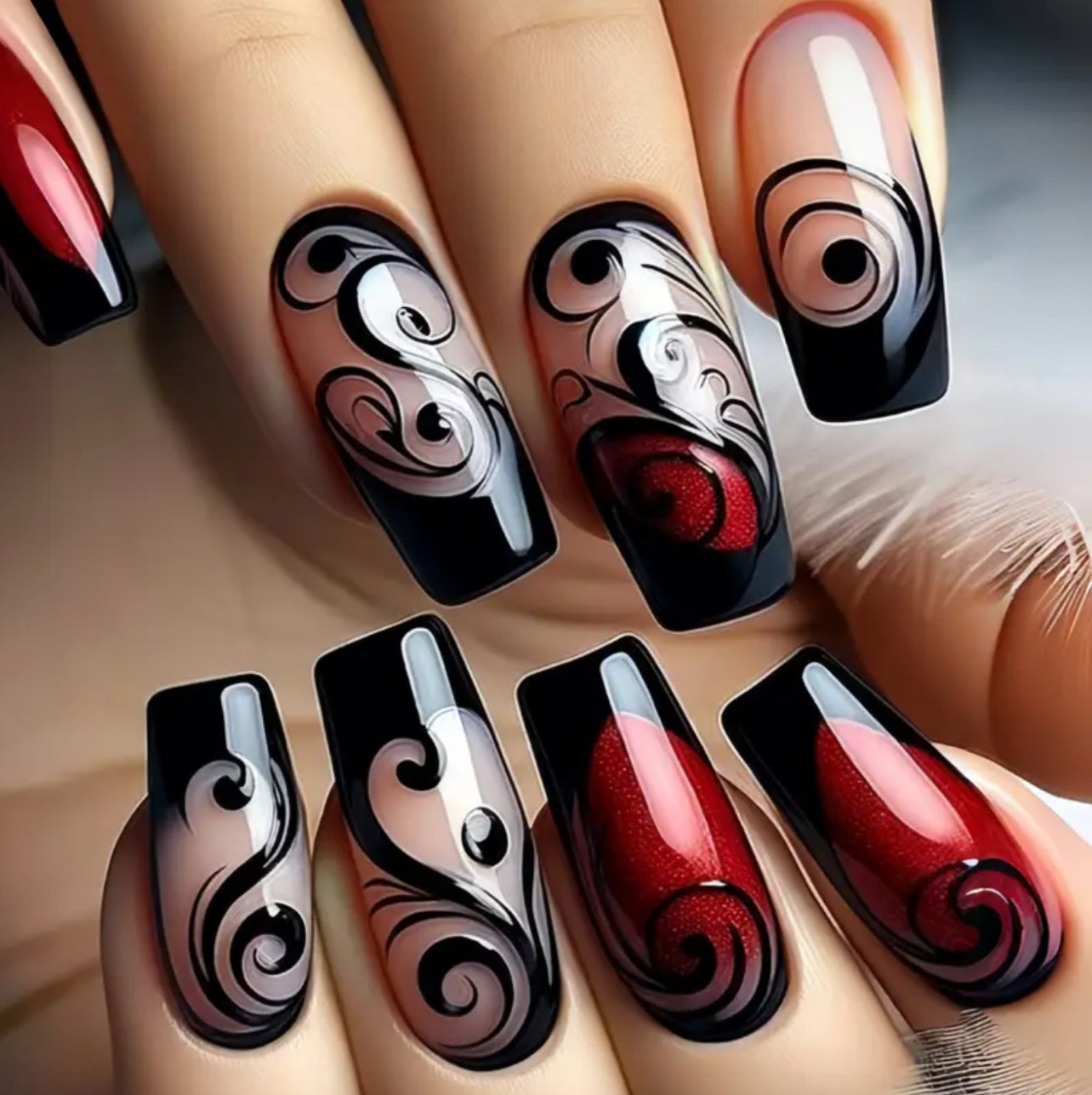96pcs (4pcs) Press-On Nail Set, 3D Butterfly Valentine'S Day Heart & Rose Design, MidLength Ballet Shape, Mixed Color, Glossy Finish, asy Application &Removal, Nail File - Luxury & Elegant Style forParties, Gatherings, Daily Wear