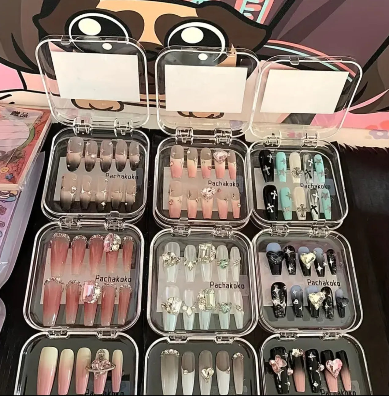 96pcs Manicure Random Combination Set - Fashionable Mixed Color Advanced Texture Wear Nail Polish Surface, Multicolored Fake Nails with Glossy Finish, Almond Shaped, Medium Length, Plastic Material, Nail Art Supplies|Vibrant Nail Design|Glossy Finish Nail
