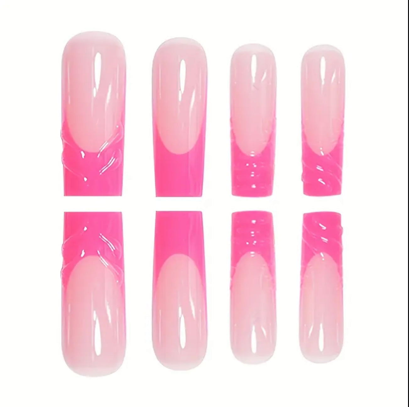24pcs Waterfall Style Fake Nails, Fashionable Simple Sweet Pink French New Craft Design Removable False Nails Suitable for All s and Women with 1 Gel and 1 Nail File