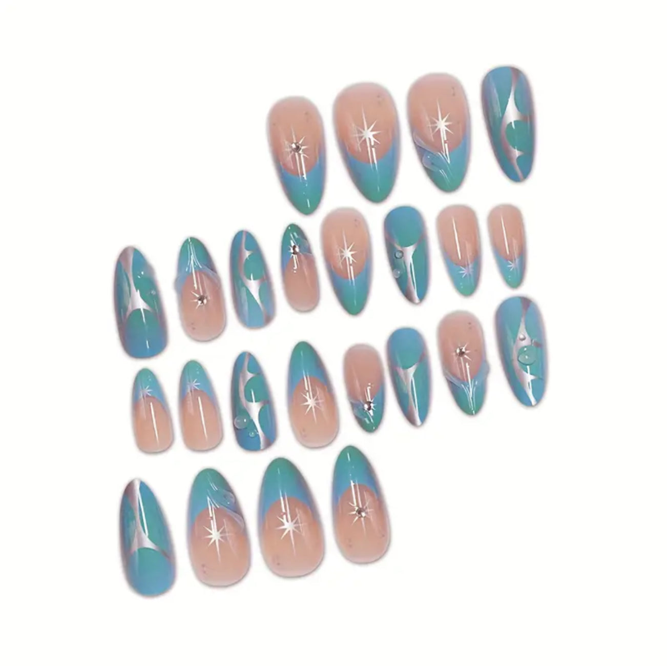24/48pcs Sweet & Cool 3D Wavy Silvery Texture Press-On Nails - Almond Shape
