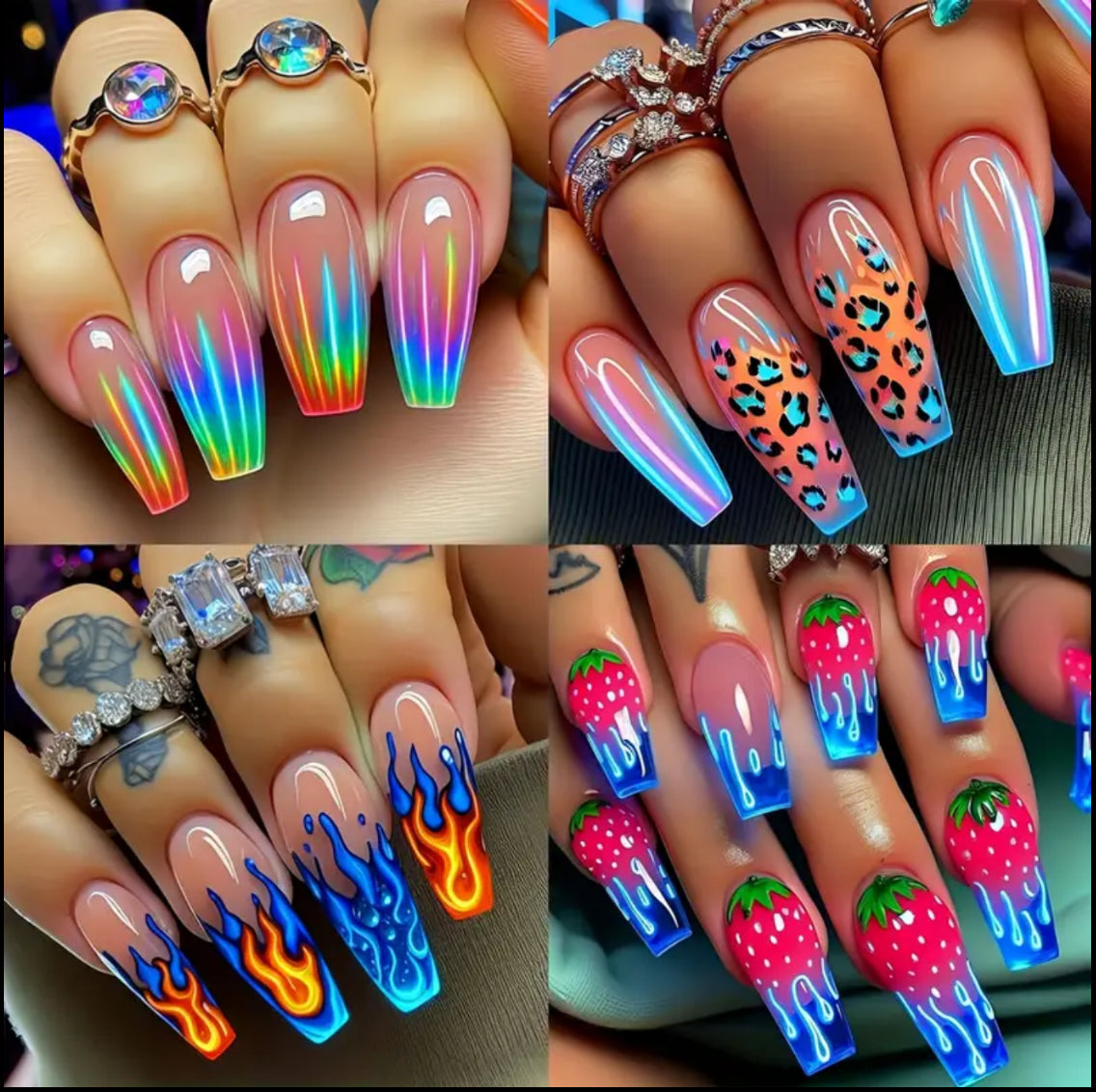 96pcs Acrylic Press-On Nail Set, Medium-Long Ballet Nails with Green Ombre Shine & Lightning Halo Design, Mixed Color Stripes, Includes Nail File, Glossy Finish – Salon Fake Nails for s and Women, Perfect Summer Gift