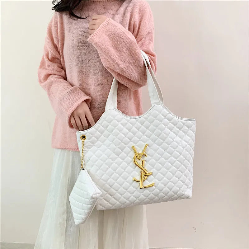 YSL 2025 New Women Commuter Large Capacity Quilted Tote Shoulder Bag Stylish Versatile