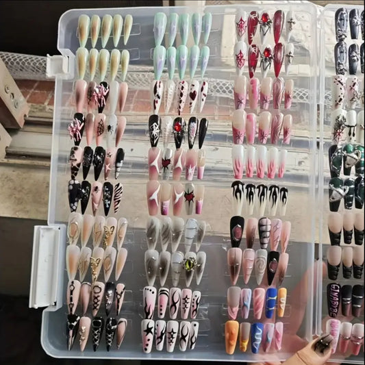 96pcs Manicure Random Combination Set - Fashionable Mixed Color Advanced Texture Wear Nail Polish Surface, Multicolored Fake Nails with Glossy Finish, Almond Shaped, Medium Length, Plastic Material, Nail Art Supplies|Vibrant Nail Design|Glossy Finish Nail