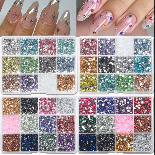 4 Boxes Of 24 Color Acrylic Nail Diamond Black 3D Nail Charm DIY Nail Art Accessories Resin Nail Supplies AB Color Nail Jewel Nail Smooth Rhineau Suitable For Nail Design Clothing Mobile Decoration Flat Diamond Multi-color Combination