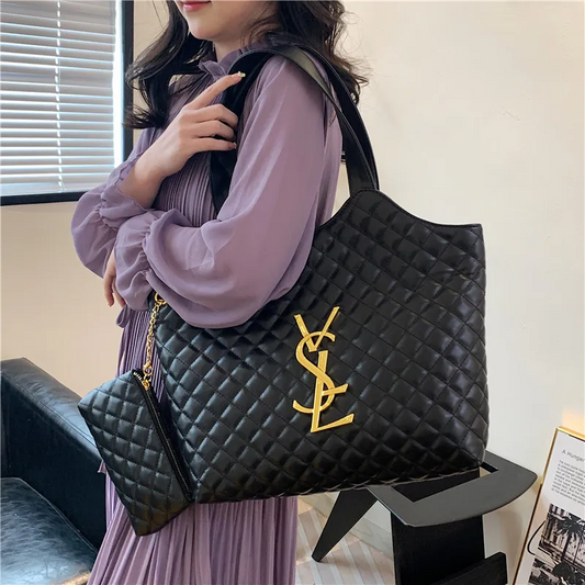 YSL 2025 New Women Commuter Large Capacity Quilted Tote Shoulder Bag Stylish Versatile