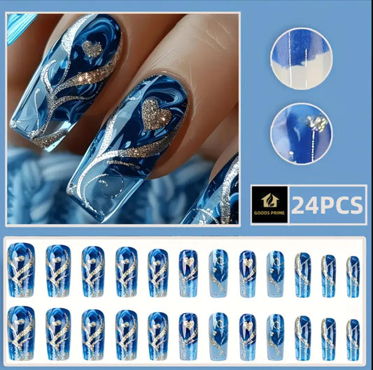 24pcs. Glitter Golden Heart Nail Art | Summer Simple Removable, Reusable & Easy DIY for Women - Work, Travel, Party, Masquerade, Nail Salon & Home