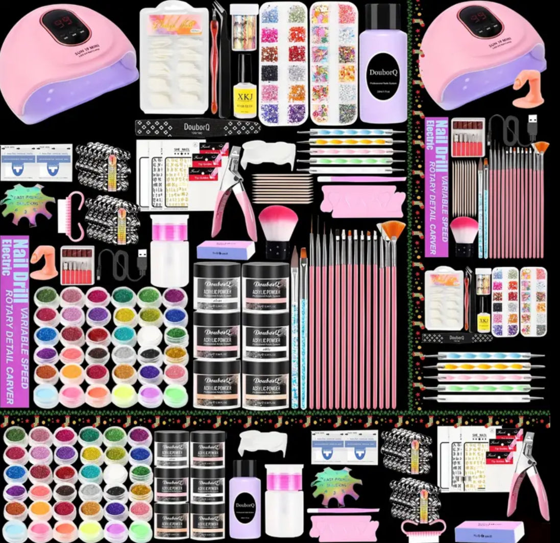 [FULL STARTER KIT] Acrylic Nail Kit with Drill And U V Light Full Nail Kit Set Professional Nail Starter Kit for Beginners Acrylic with Everything