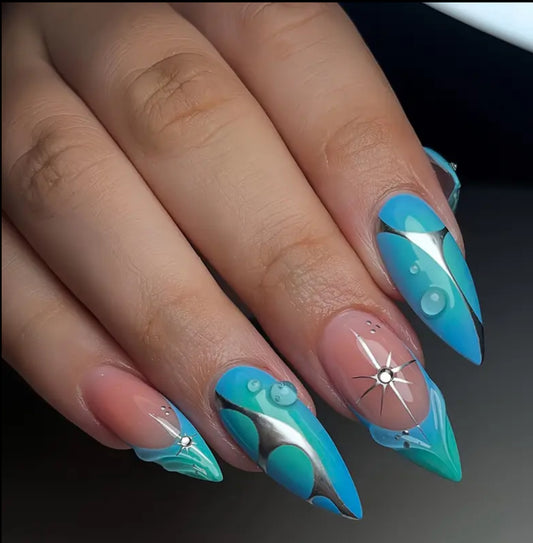 24/48pcs Sweet & Cool 3D Wavy Silvery Texture Press-On Nails - Almond Shape